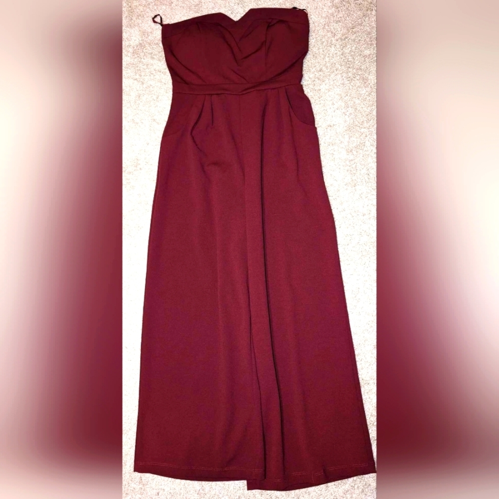 Love nickie lew‎ red strapless wide leg jumpsuit size 5